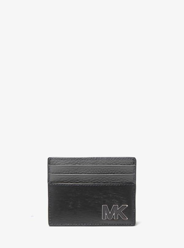 Panske Penazenky Michael Kors Hudson Two-Tone Leather Card Case Čierne - Doplnky Michael Kors Vypredaj | VQGZR-6137
